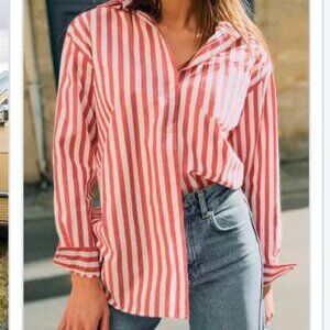 Clare V red and white striped button down shirt XS
